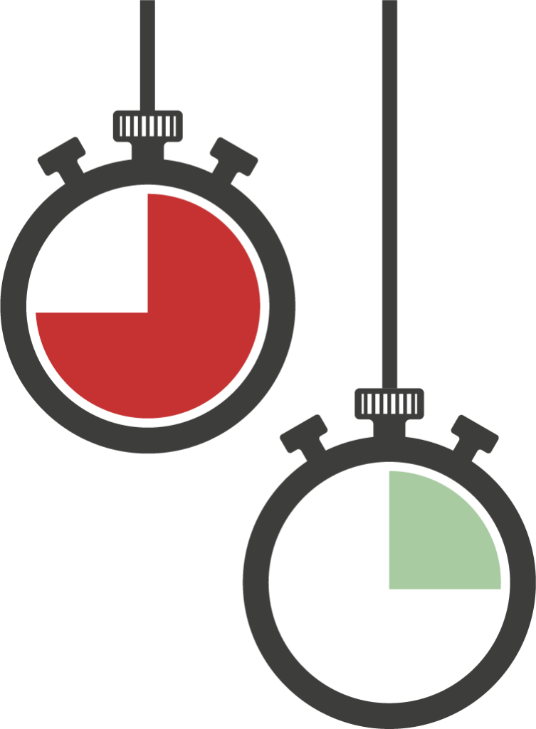 Deux chronomètres indiquent le changement du temps passé sur les outils numériques et le changement positifs de la détox numérique.