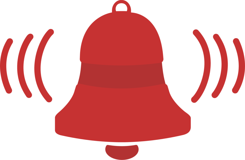 Symbole d'une cloche d'alerte qui sonne.